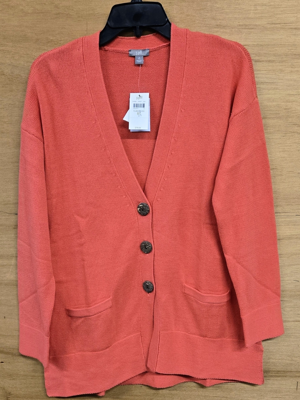 J. Jill Coral Button-Front Knit Cardigan